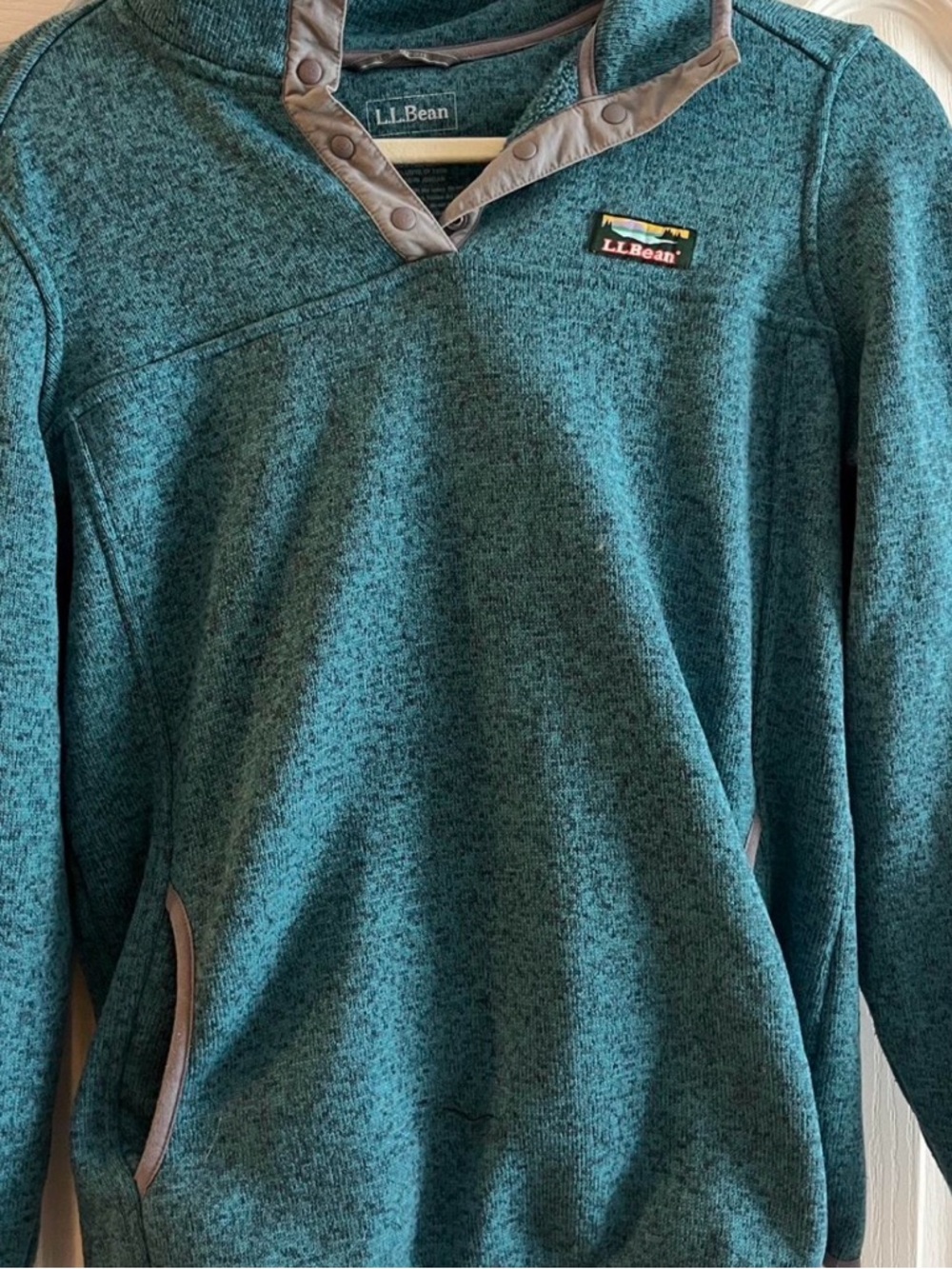 L.L. Bean Teal Green Snap-Placket Pullover Fleece